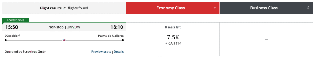 Aeroplan Dusseldorf to Palma de Mallorca