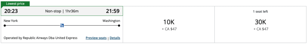 Aeroplan New York to Washington DC