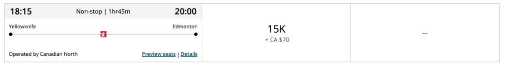 Aeroplan Yellowknife to Edmonton