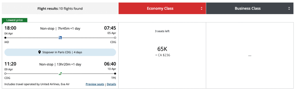 Washington DC to Paris and Taipei