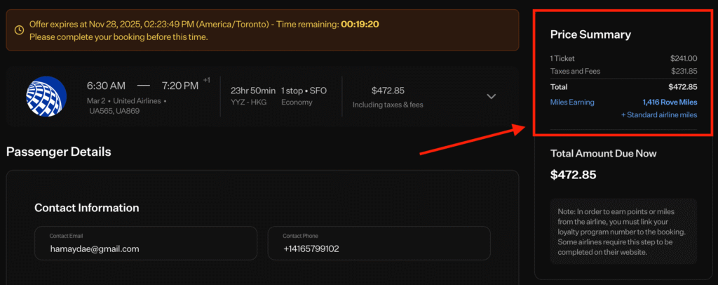 Rove Miles – earn on flights