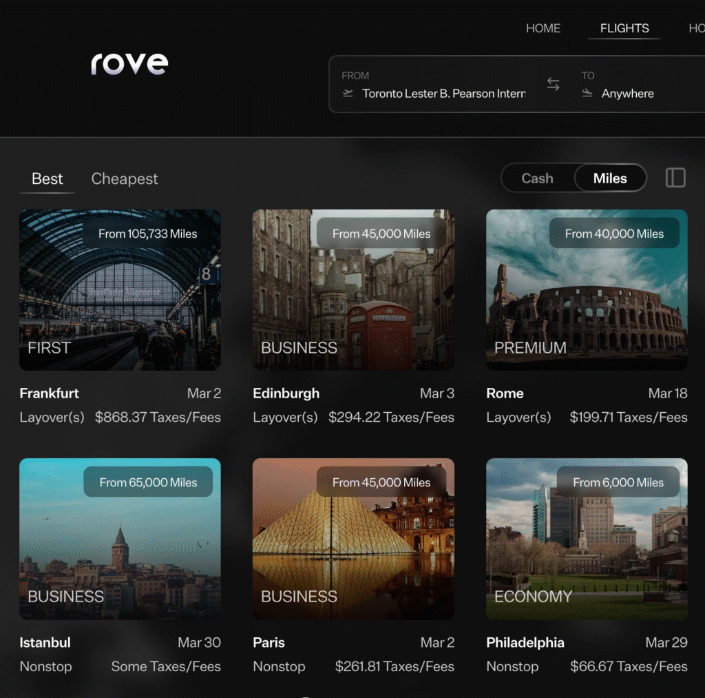 Rove Miles – flight redemptions – best