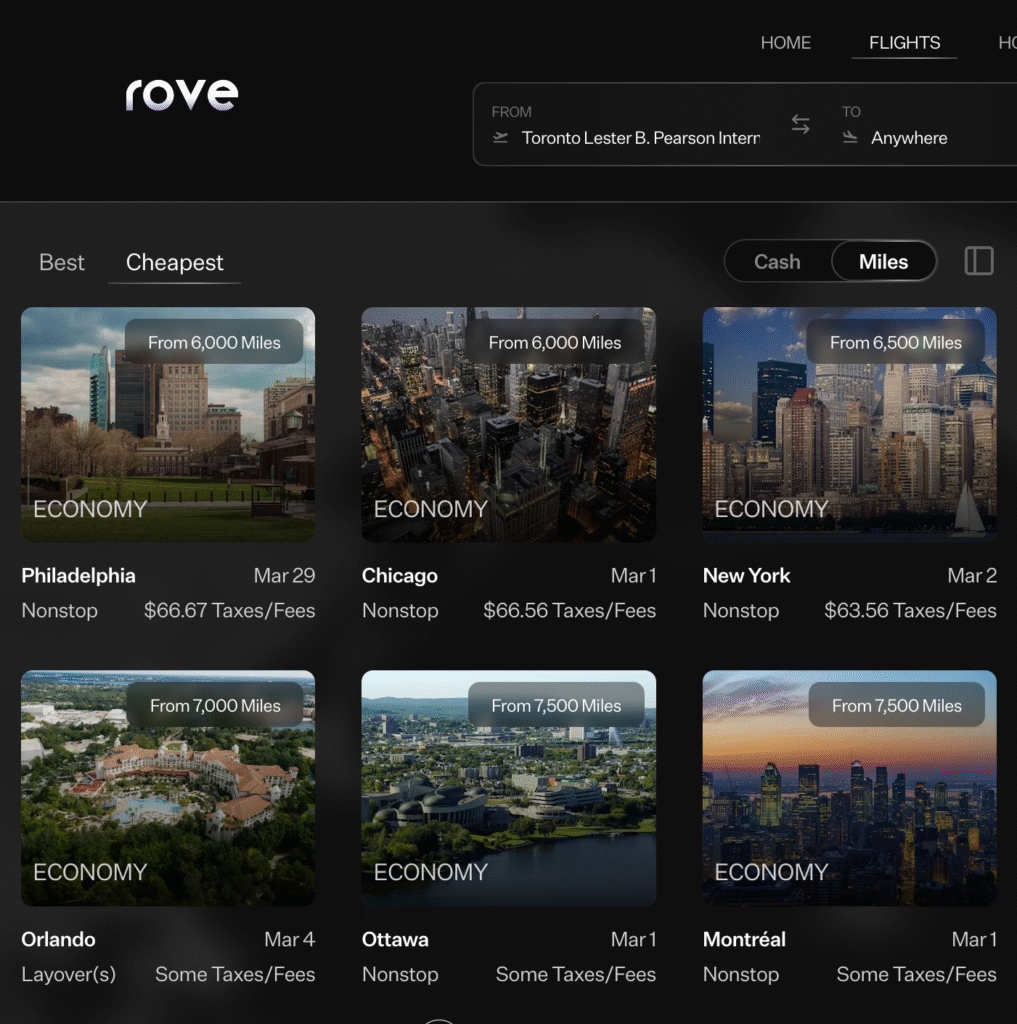 Rove Miles – flight redemptions – cheapest