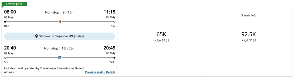 Aeroplan Stopovers – BKK to SFO