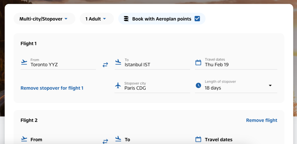Aeroplan Stopovers – How to book