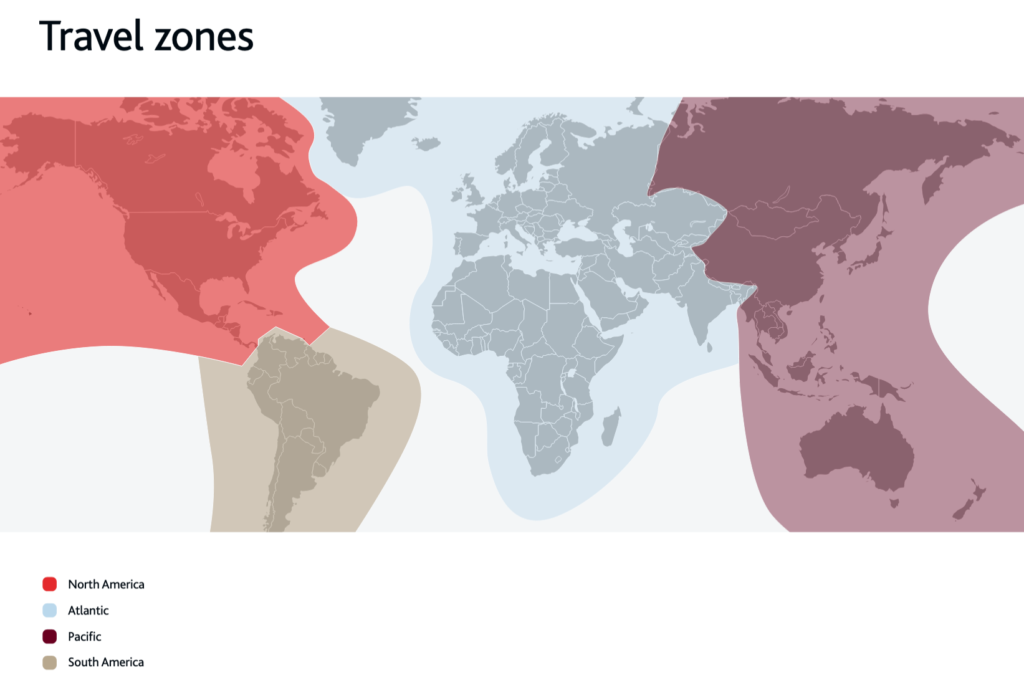 Aeroplan Stopovers – travel zones maps
