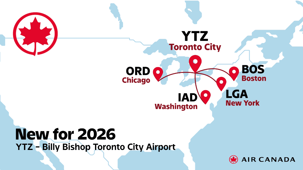 New transborder Air Canada routes from Billy Bishop 2026